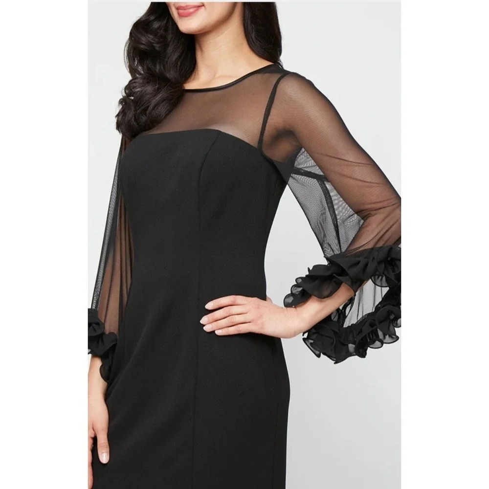 Alex Evenings Women's Size 12 Stretch Crepe Sheath Dress Illusion Neckline‎ NWT